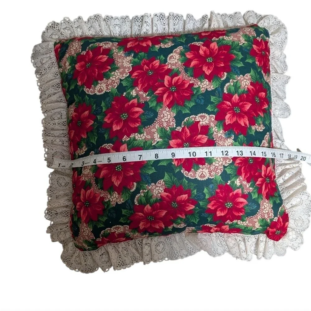 Handmade Poinsettia ruffle pillow 17X17 Christmas Holiday decorative accent